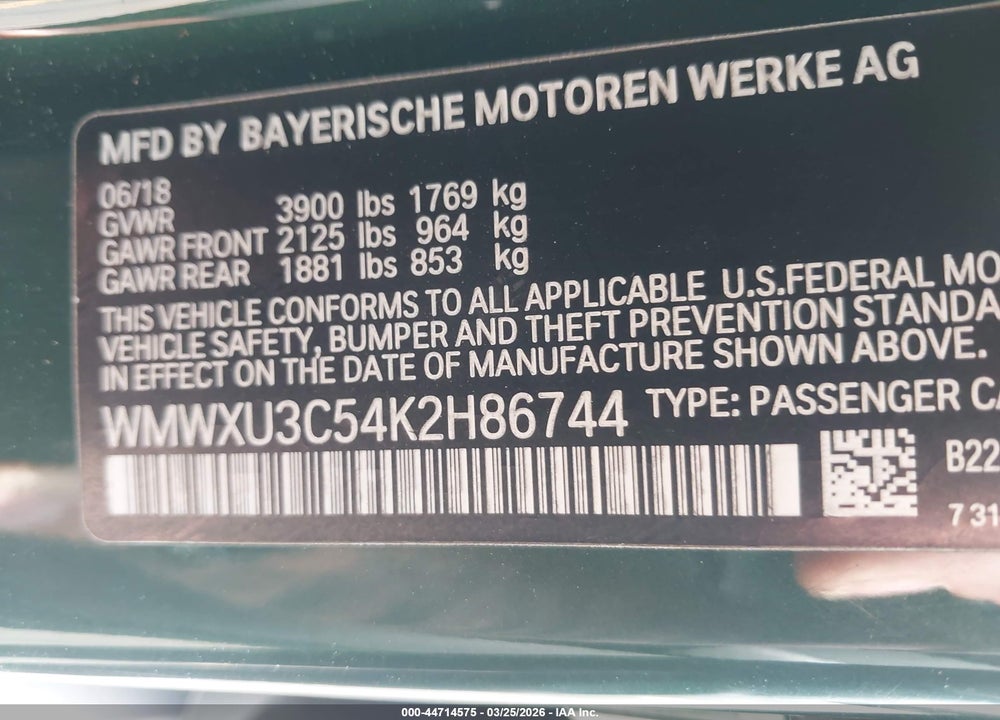 2019 MINI HARDTOP COOPER S VIN: WMWXU3C54K2H86744