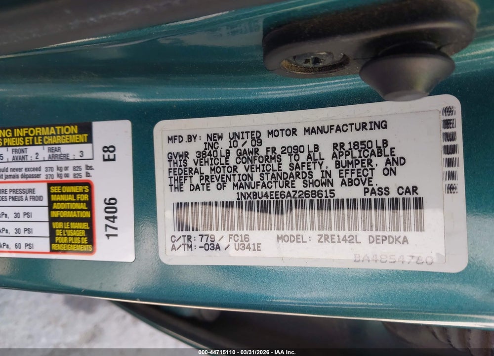 2010 TOYOTA COROLLA LE VIN: 1NXBU4EE6AZ268615