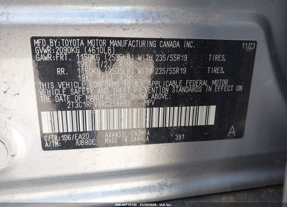 2024 TOYOTA RAV4 XLE PREMIUM VIN: 2T3C1RFVXRC258893