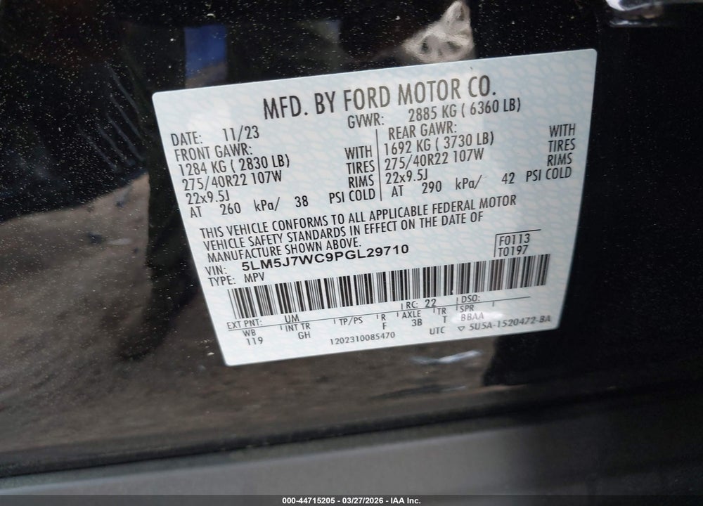 2023 LINCOLN AVIATOR RESERVE VIN: 5LM5J7WC9PGL29710