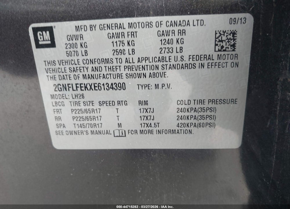 2014 CHEVROLET EQUINOX 1LT VIN: 2GNFLFEKXE6134390