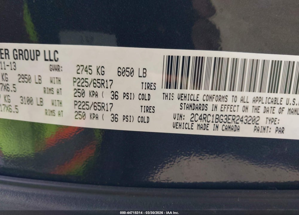 2014 CHRYSLER TOWN & COUNTRY TOURING VIN: 2C4RC1BG3ER243202
