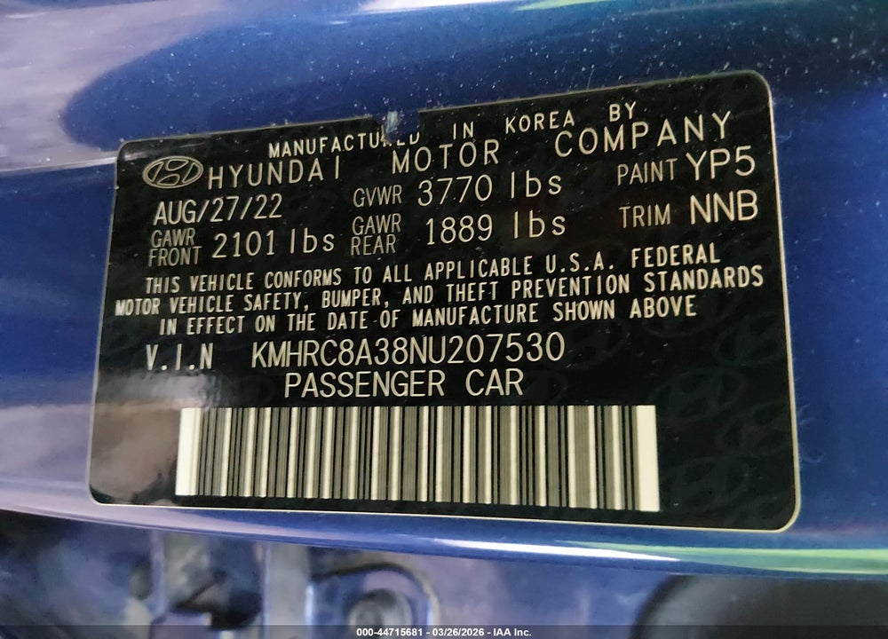 2022 HYUNDAI VENUE LIMITED VIN: KMHRC8A38NU207530