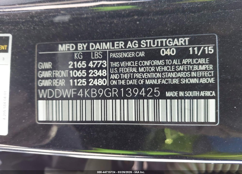 2016 MERCEDES-BENZ C 300 4MATIC VIN: WDDWF4KB9GR139425