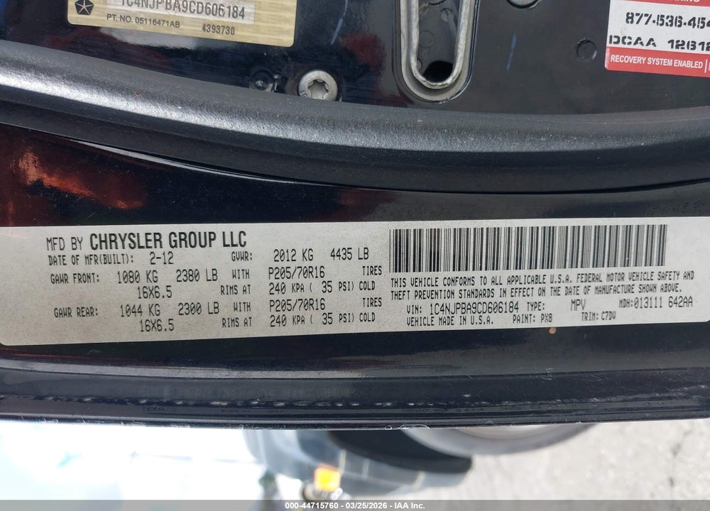 2012 JEEP PATRIOT SPORT VIN: 1C4NJPBA9CD606184
