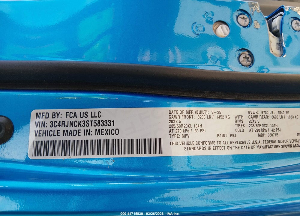 2025 JEEP WAGONEER S VIN: 3C4RJNCK3ST583331
