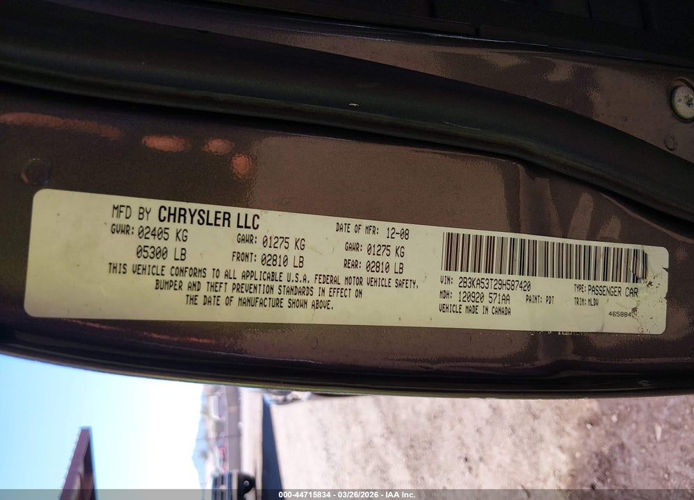 2009 DODGE CHARGER R/T VIN: 2B3KA53T29H587420