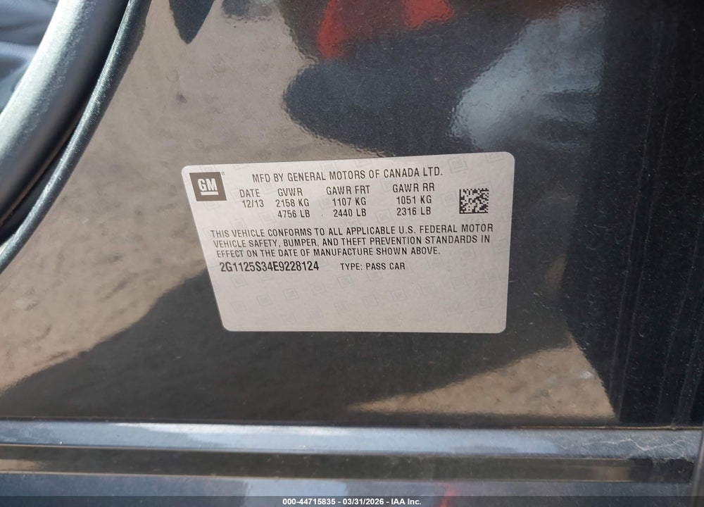 2014 CHEVROLET IMPALA 2LT VIN: 2G1125S34E9228124
