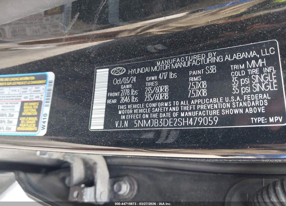 2025 HYUNDAI TUCSON SEL VIN: 5NMJB3DE2SH479059