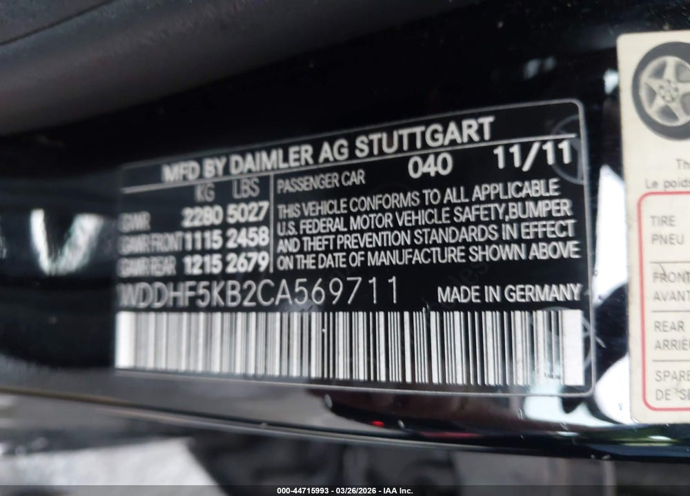 2012 MERCEDES-BENZ E 350 VIN: WDDHF5KB2CA569711