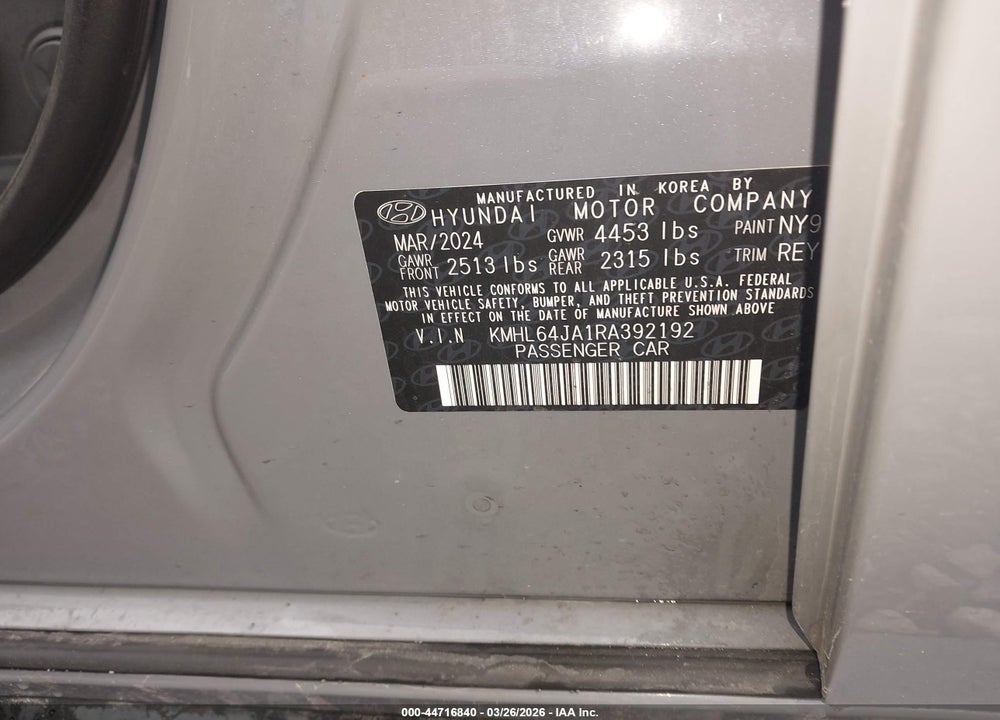 2024 HYUNDAI SONATA SEL VIN: KMHL64JA1RA392192