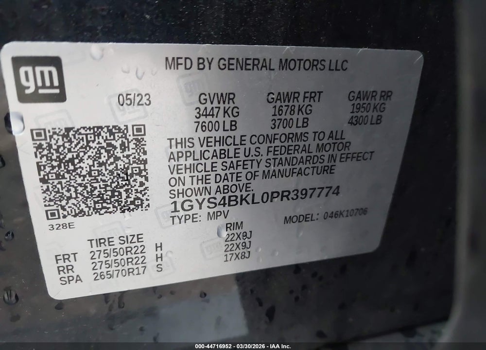 2023 CADILLAC ESCALADE 4WD PREMIUM LUXURY VIN: 1GYS4BKL0PR397774