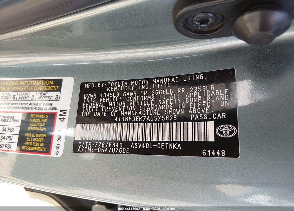 2010 TOYOTA CAMRY LE VIN: 4T1BF3EK7AU575625