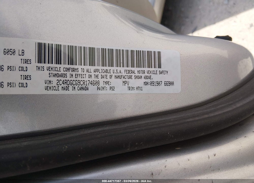 2012 DODGE GRAND CARAVAN SXT VIN: 2C4RDGCG9CR174608
