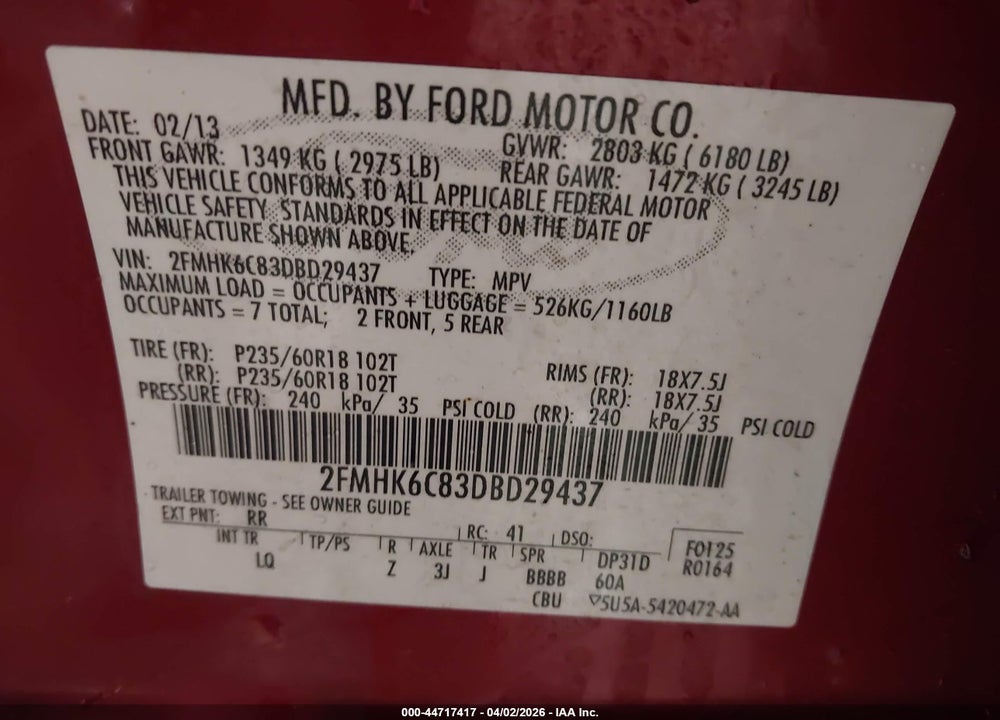 2013 FORD FLEX SEL VIN: 2FMHK6C83DBD29437