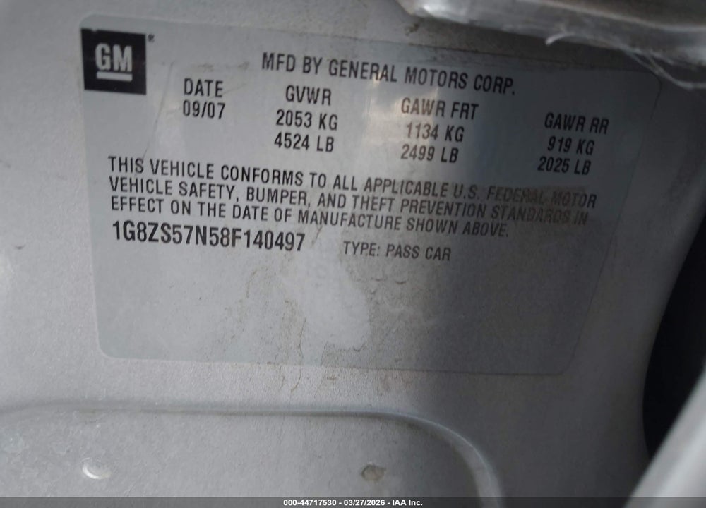 2008 SATURN AURA XE VIN: 1G8ZS57N58F140497
