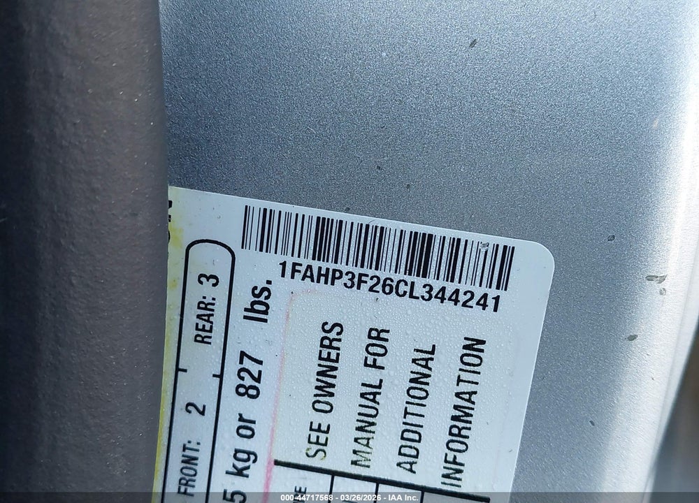 2012 FORD FOCUS SE VIN: 1FAHP3F26CL344241