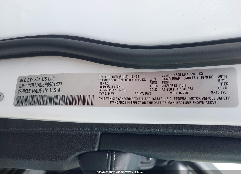 2023 JEEP GRAND CHEROKEE L LAREDO 4X2 VIN: 1C4RJJAG5P8901477