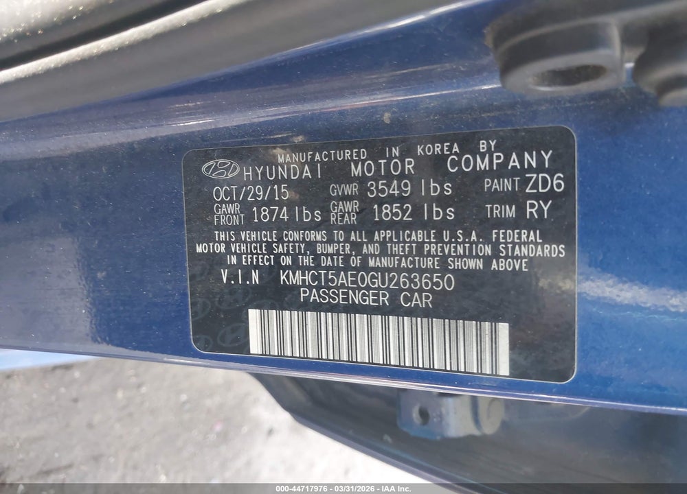 2016 HYUNDAI ACCENT SE VIN: KMHCT5AE0GU263650