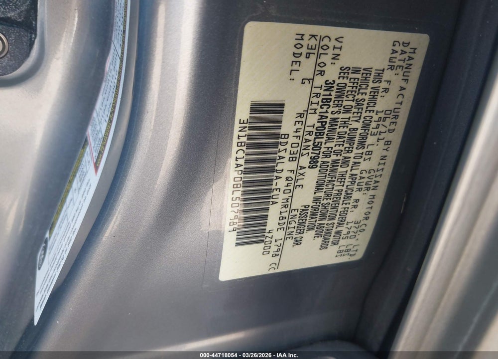 2011 NISSAN VERSA 1.8S VIN: 3N1BC1AP0BL507989