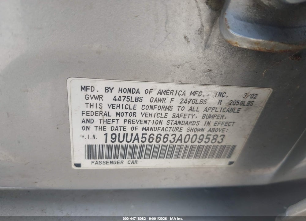 2003 ACURA TL 3.2 VIN: 19UUA56663A009583