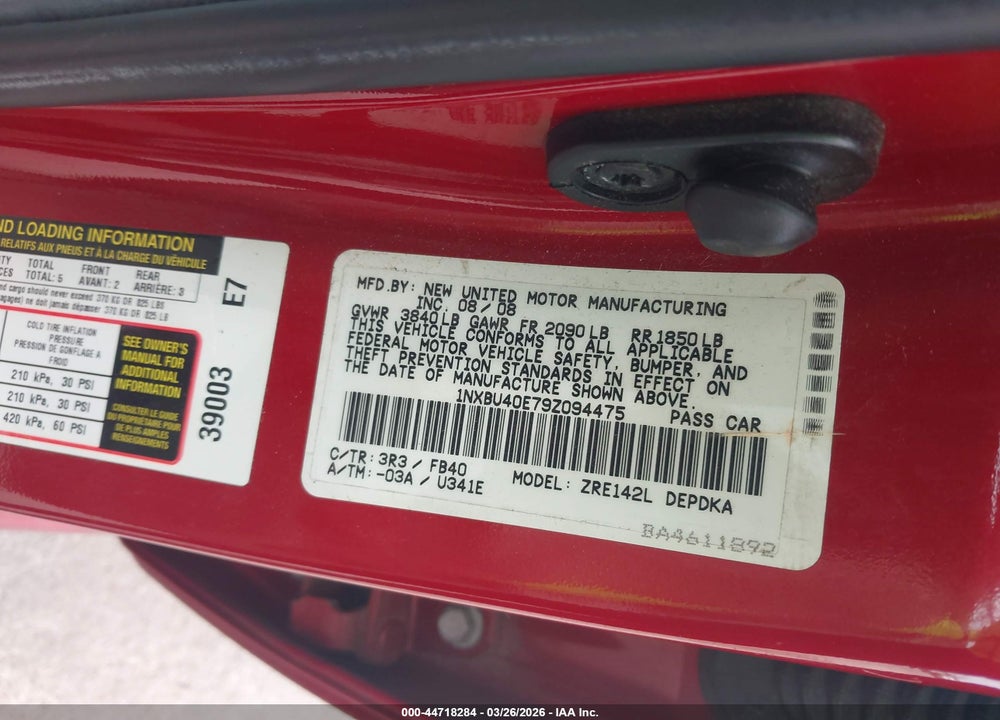 2009 TOYOTA COROLLA LE VIN: 1NXBU40E79Z094475
