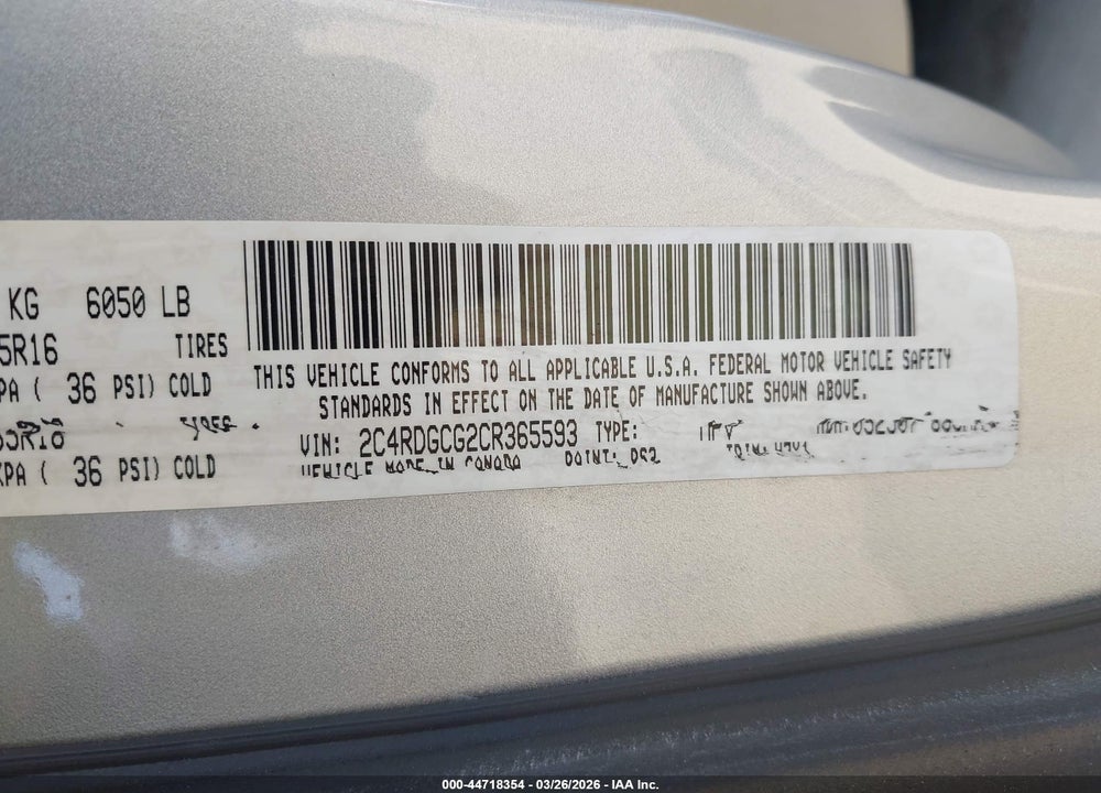 2012 DODGE GRAND CARAVAN SXT VIN: 2C4RDGCG2CR365593