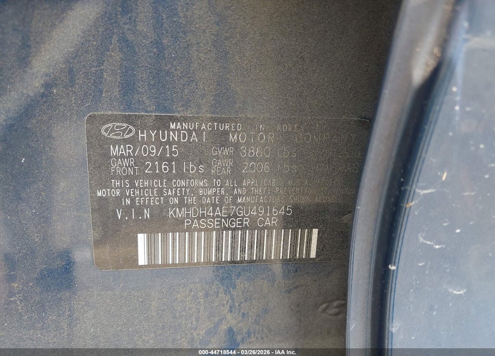 2016 HYUNDAI ELANTRA SE VIN: KMHDH4AE7GU491645