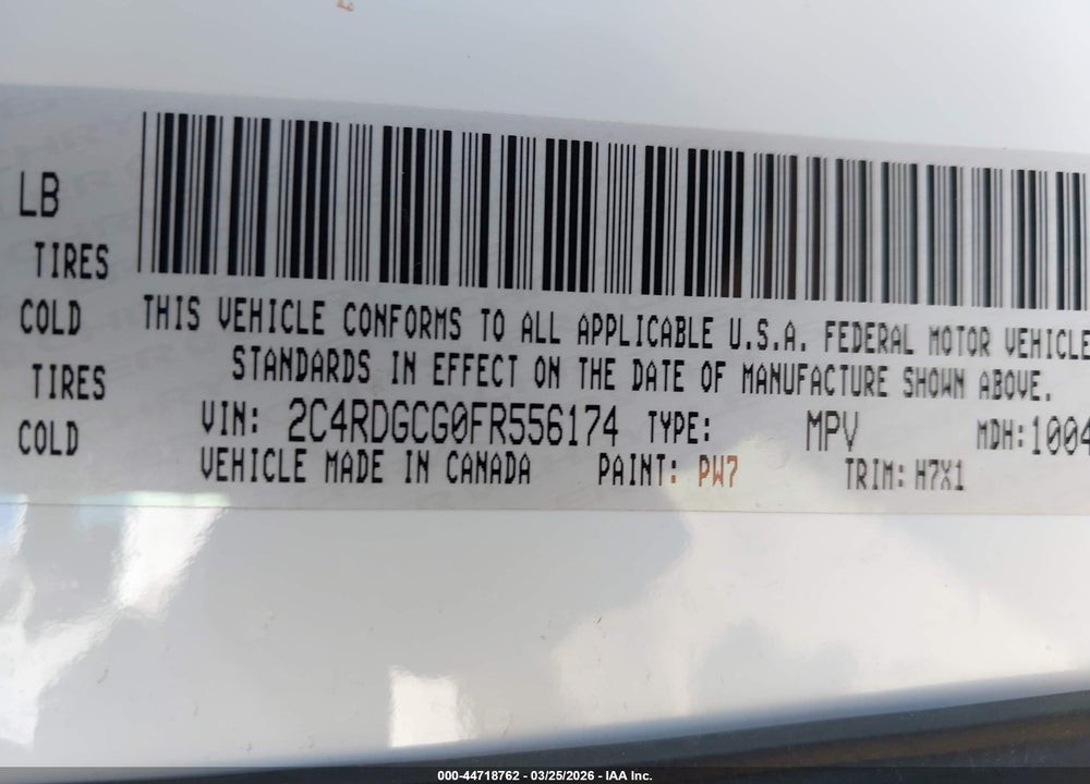 2015 DODGE GRAND CARAVAN SXT VIN: 2C4RDGCG0FR556174