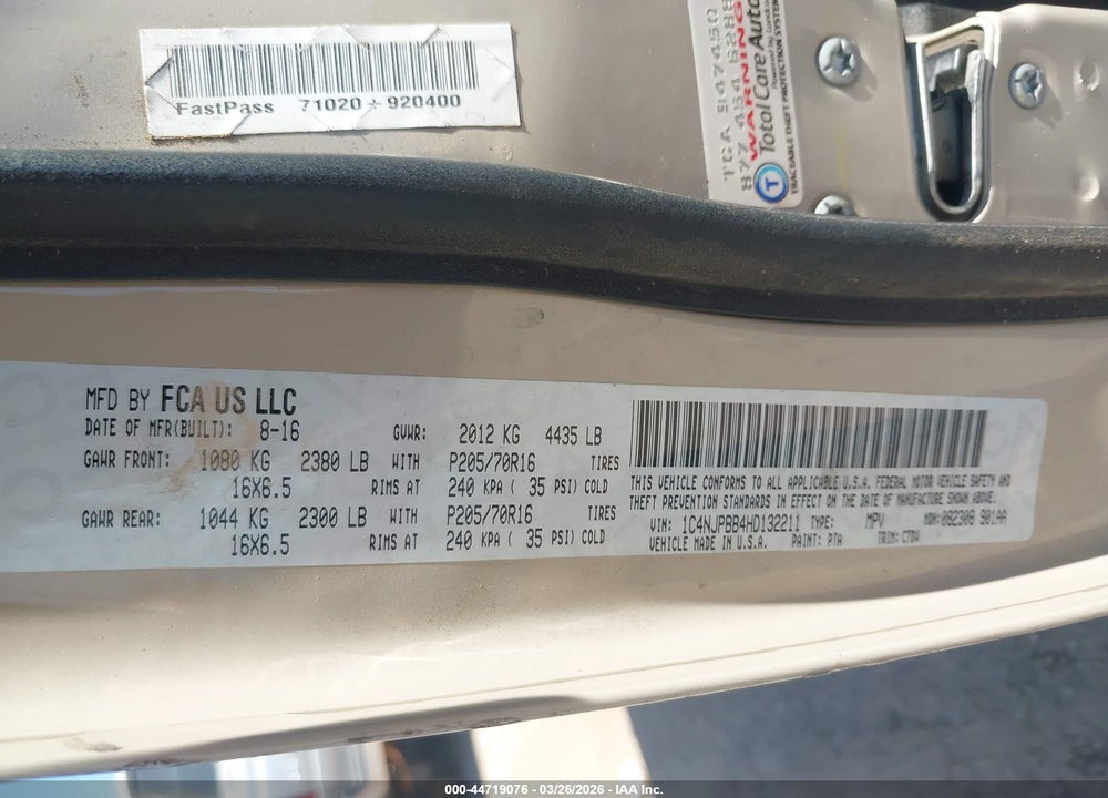 2017 JEEP PATRIOT SPORT FWD VIN: 1C4NJPBB4HD132211