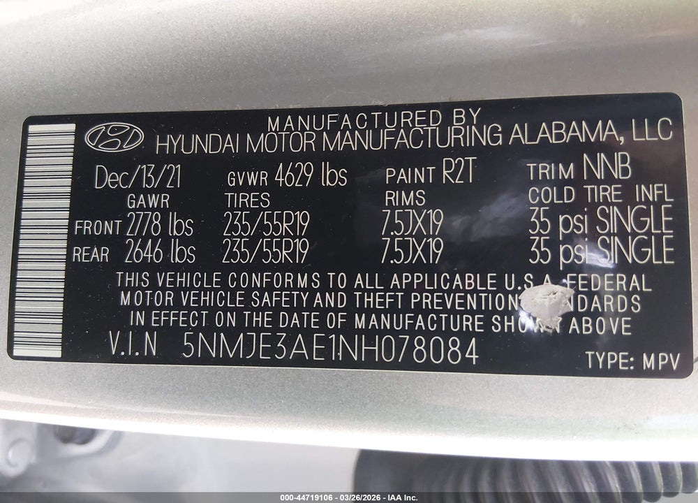 2022 HYUNDAI TUCSON LIMITED VIN: 5NMJE3AE1NH078084