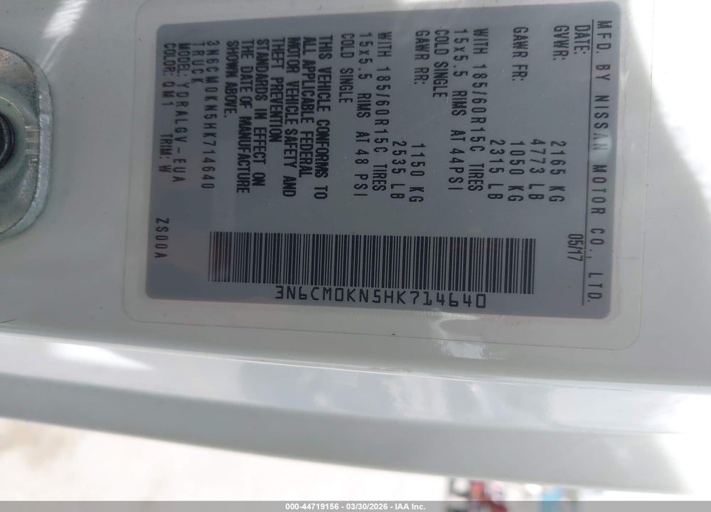 2017 NISSAN NV200 SV VIN: 3N6CM0KN5HK714640