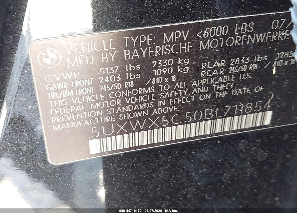 2011 BMW X3 XDRIVE28I VIN: 5UXWX5C50BL711854