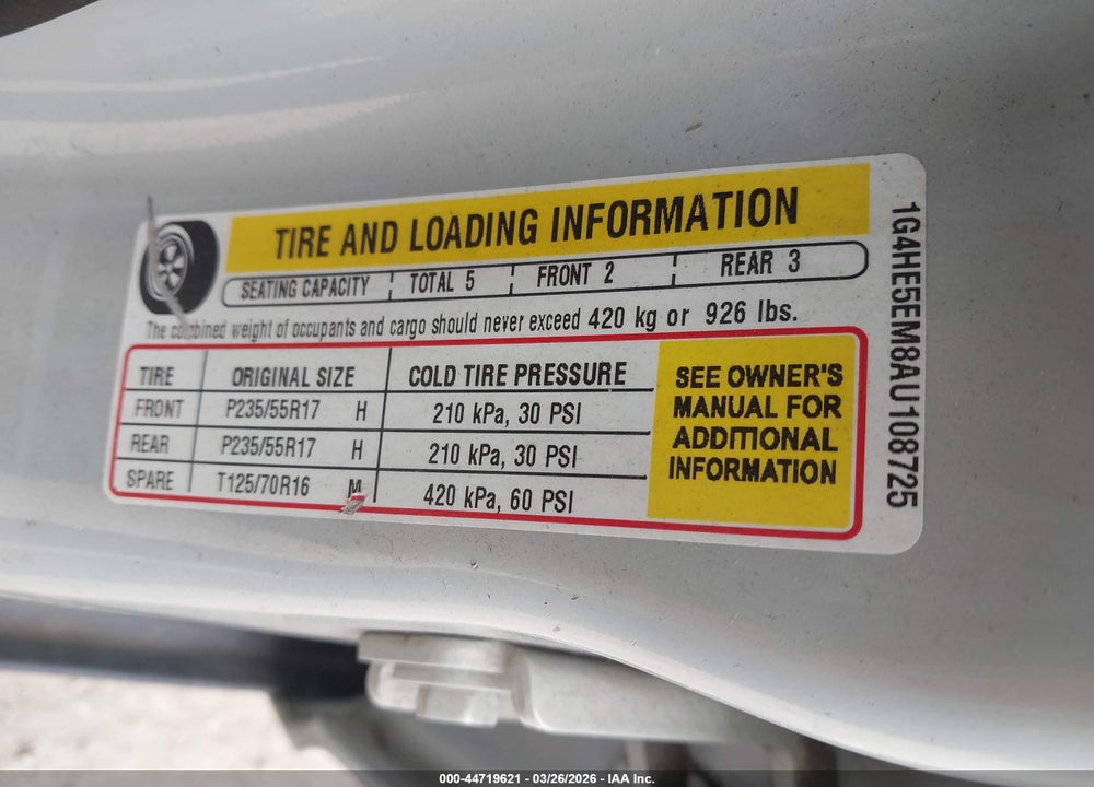 2010 BUICK LUCERNE CXL-3 VIN: 1G4HE5EM8AU108725