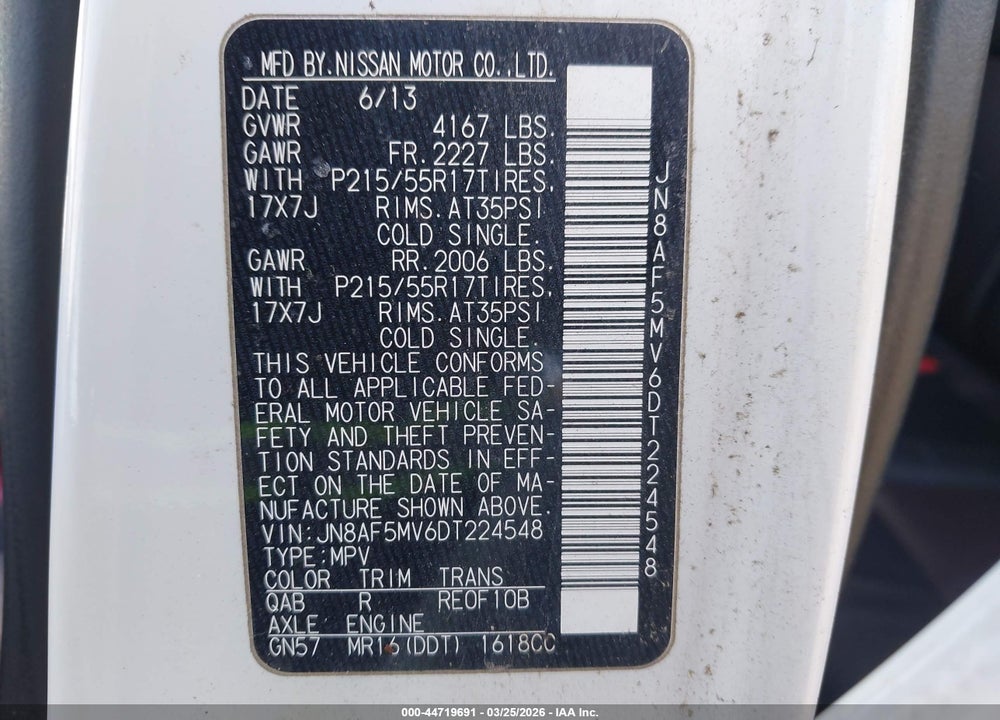 2013 NISSAN JUKE SL VIN: JN8AF5MV6DT224548