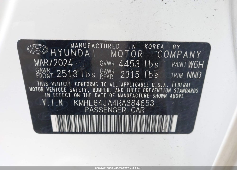2024 HYUNDAI SONATA SEL VIN: KMHL64JA4RA384653