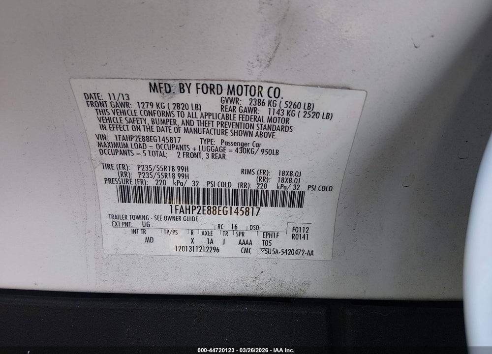2014 FORD TAURUS SEL VIN: 1FAHP2E88EG145817