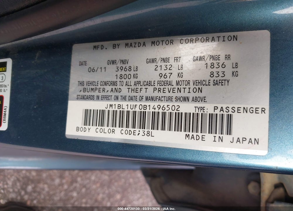 2011 MAZDA 3 I SPORT VIN: JM1BL1UF0B1496502