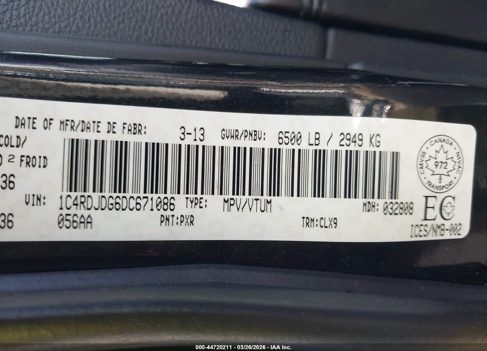 2013 DODGE DURANGO CREW PLUS VIN: 1C4RDJDG6DC671086