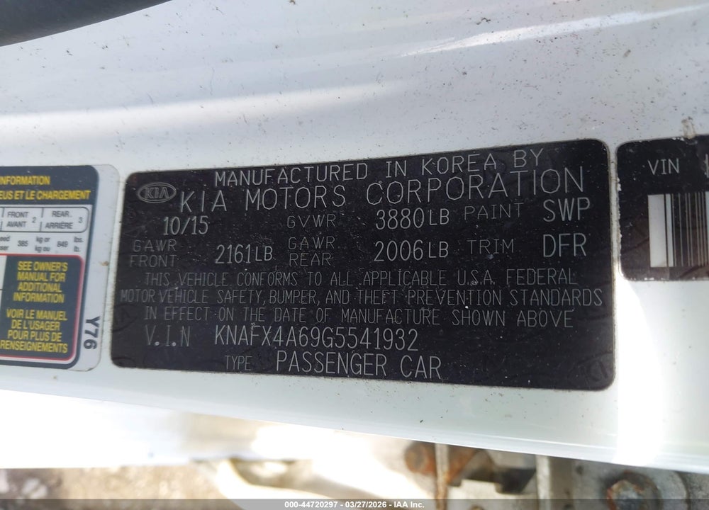 2016 KIA FORTE LX VIN: KNAFX4A69G5541932