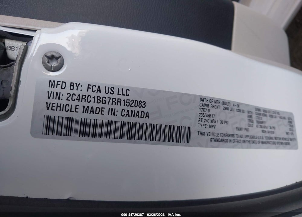 2024 CHRYSLER PACIFICA TOURING L VIN: 2C4RC1BG7RR152083