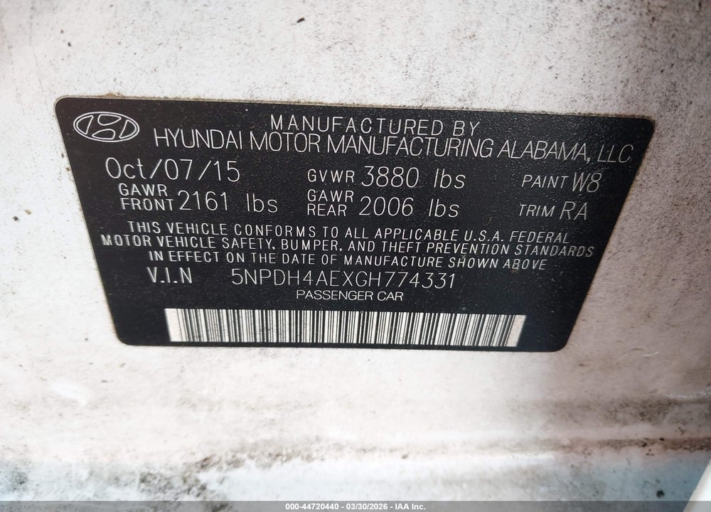 2016 HYUNDAI ELANTRA SE VIN: 5NPDH4AEXGH774331