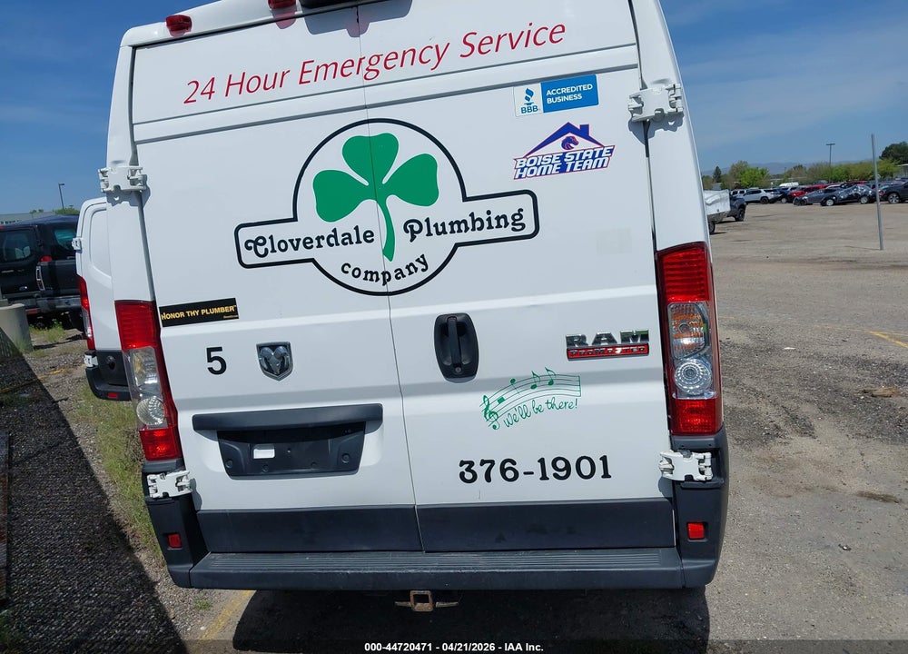 2019 RAM PROMASTER 2500 HIGH ROOF 159 WB VIN: 3C6TRVDG8KE516177