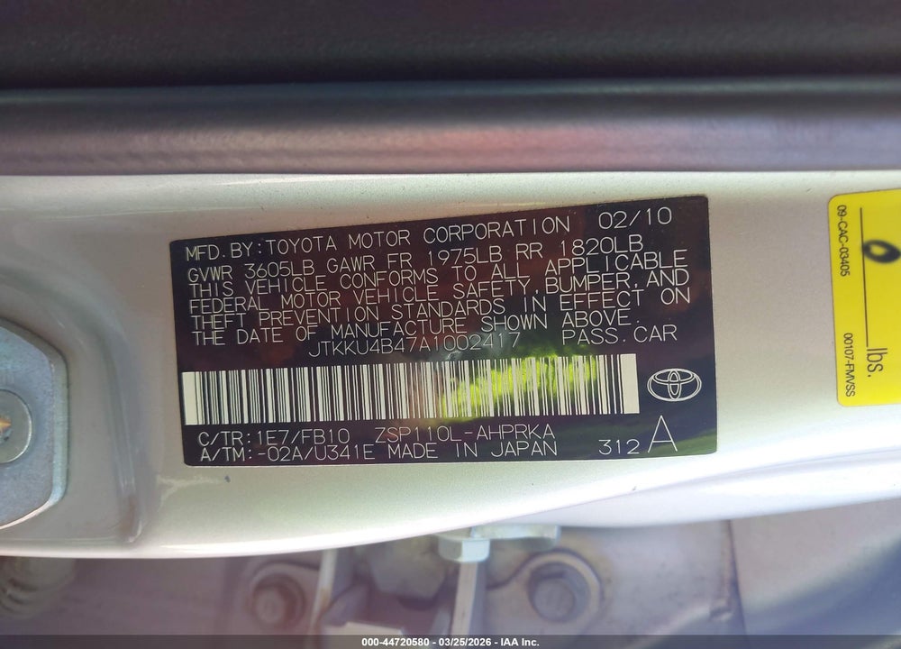 2010 SCION XD VIN: JTKKU4B47A1002417
