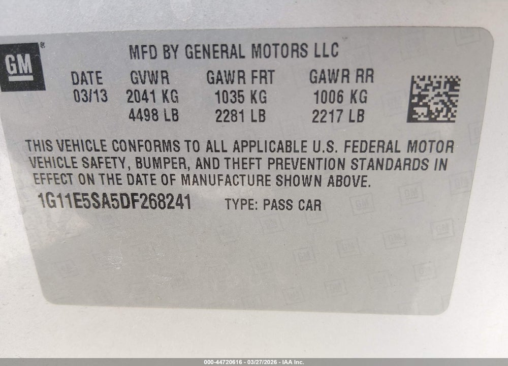 2013 CHEVROLET MALIBU 2LT VIN: 1G11E5SA5DF268241