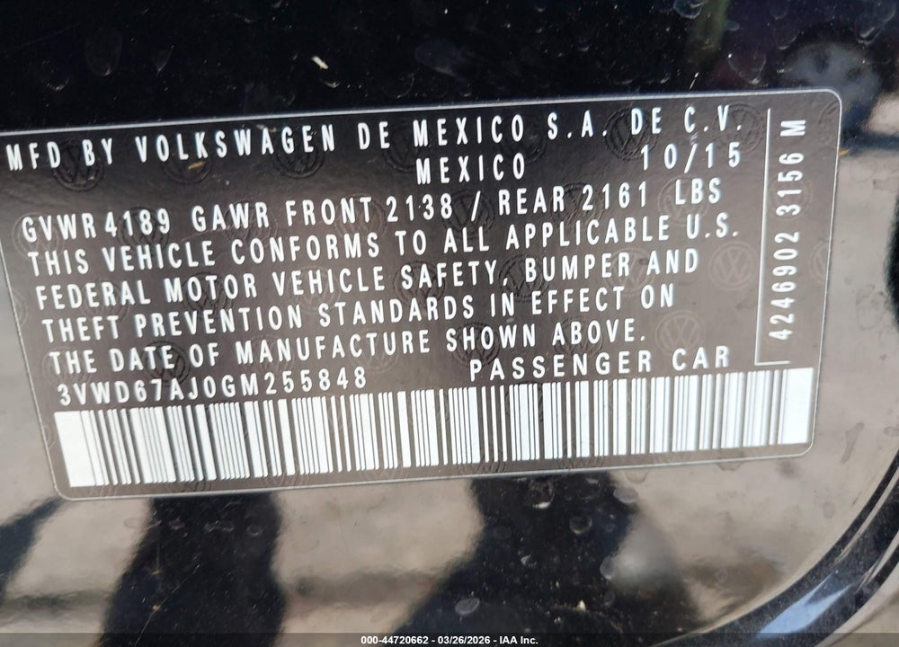2016 VOLKSWAGEN JETTA 1.4T SE VIN: 3VWD67AJ0GM255848