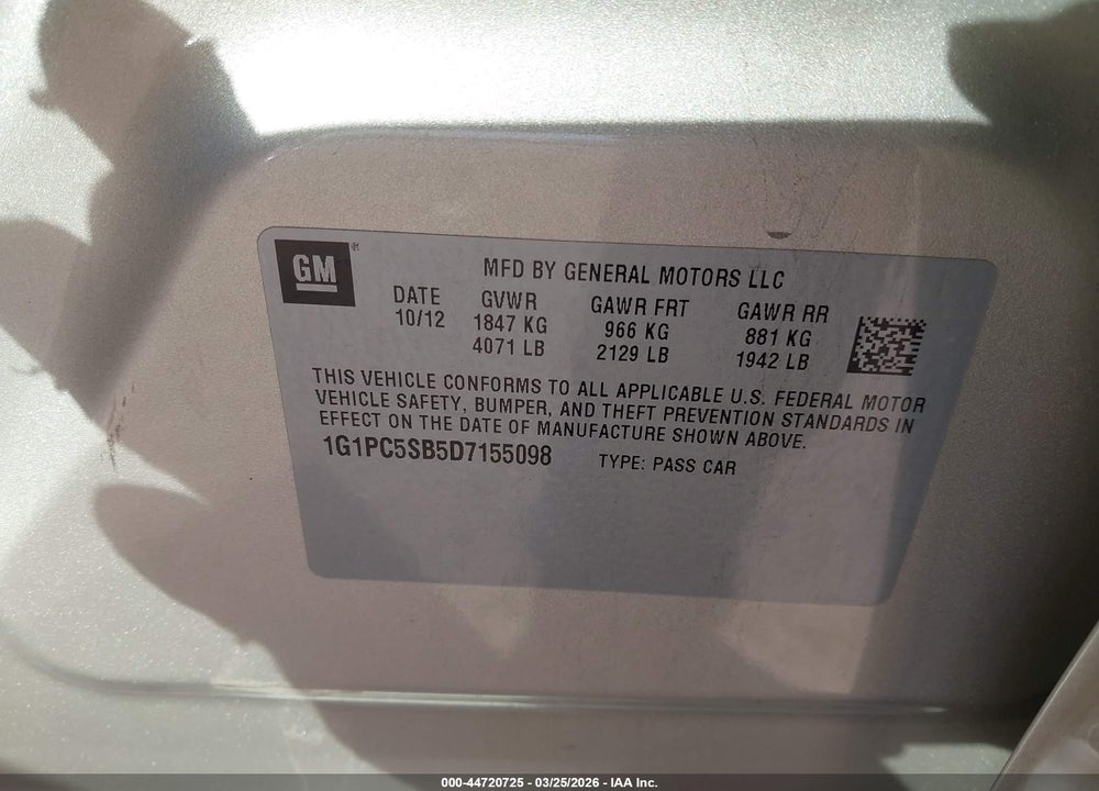 2013 CHEVROLET CRUZE 1LT AUTO VIN: 1G1PC5SB5D7155098