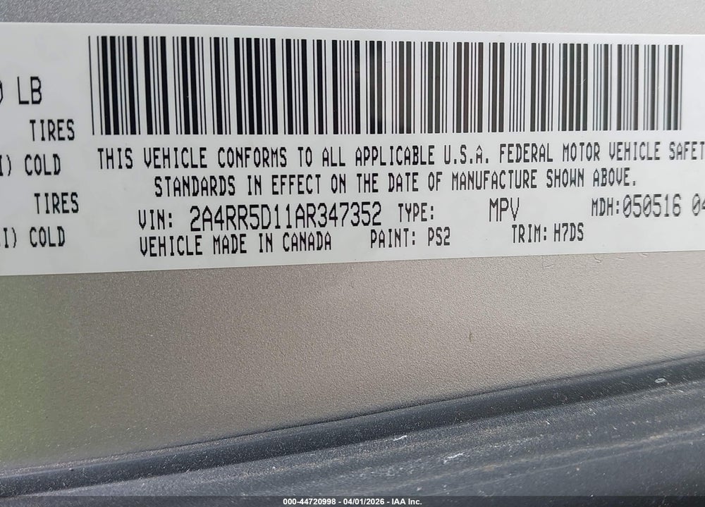 2010 CHRYSLER TOWN & COUNTRY TOURING VIN: 2A4RR5D11AR347352