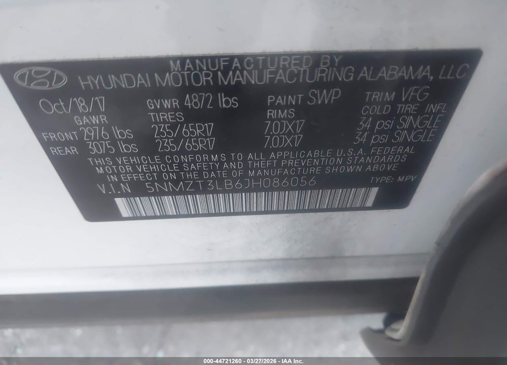 2018 HYUNDAI SANTA FE SPORT 2.4L VIN: 5NMZT3LB6JH086056