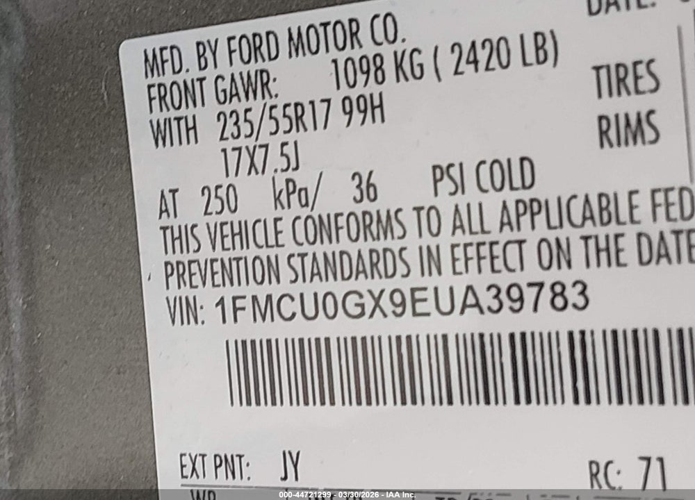 2014 FORD ESCAPE SE VIN: 1FMCU0GX9EUA39783